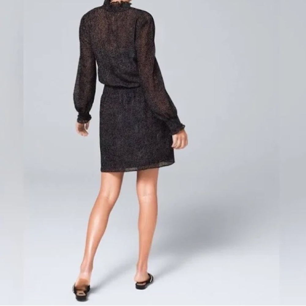 White House Black Market Blouson Flocked Dot Mini Dress